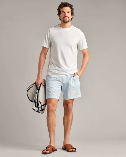 Rhone Men's 7 1/2-Inch R&R Swim Trunks - Light Blue Stripe