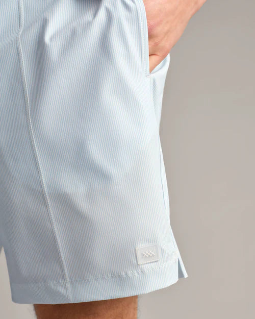 Rhone Men's 7 1/2-Inch R&R Swim Trunks - Light Blue Stripe