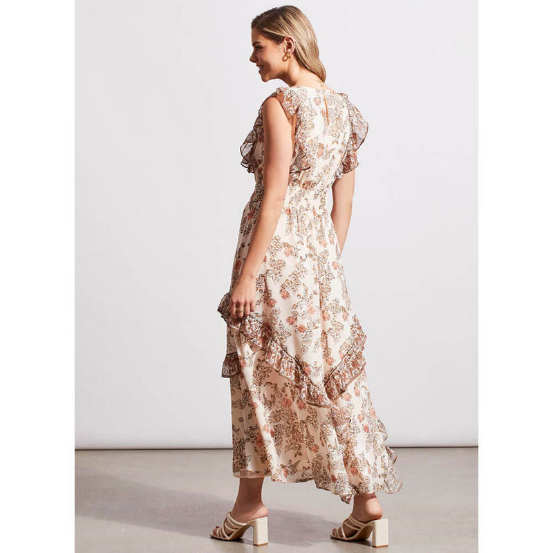 Tribal Lined Maxi Dress With Multi Frill Dtl - Cashew - FINAL SALE
