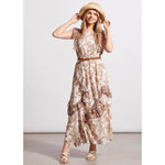 Tribal Lined Maxi Dress With Multi Frill Dtl - Cashew - FINAL SALE