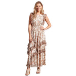 Tribal Lined Maxi Dress With Multi Frill Dtl - Cashew - FINAL SALE