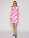 G Lifestyle Short Sleeve Polo Dress With Gold Buttons - Circle Geo Hot Pink