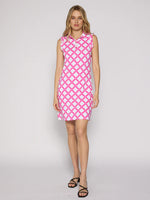 G Lifestyle Short Sleeve Polo Dress With Gold Buttons - Circle Geo Hot Pink