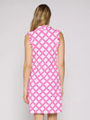 G Lifestyle Short Sleeve Polo Dress With Gold Buttons - Circle Geo Hot Pink