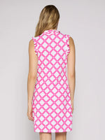 G Lifestyle Short Sleeve Polo Dress With Gold Buttons - Circle Geo Hot Pink