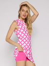 G Lifestyle Short Sleeve Polo Dress With Gold Buttons - Circle Geo Hot Pink