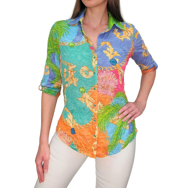 David Cline Kefalonia Roll-Up Sleeve Top - Sea