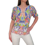 David Cline Euboea Puff Sleeve Henley Top - Deco