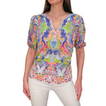 David Cline Euboea Puff Sleeve Henley Top - Deco