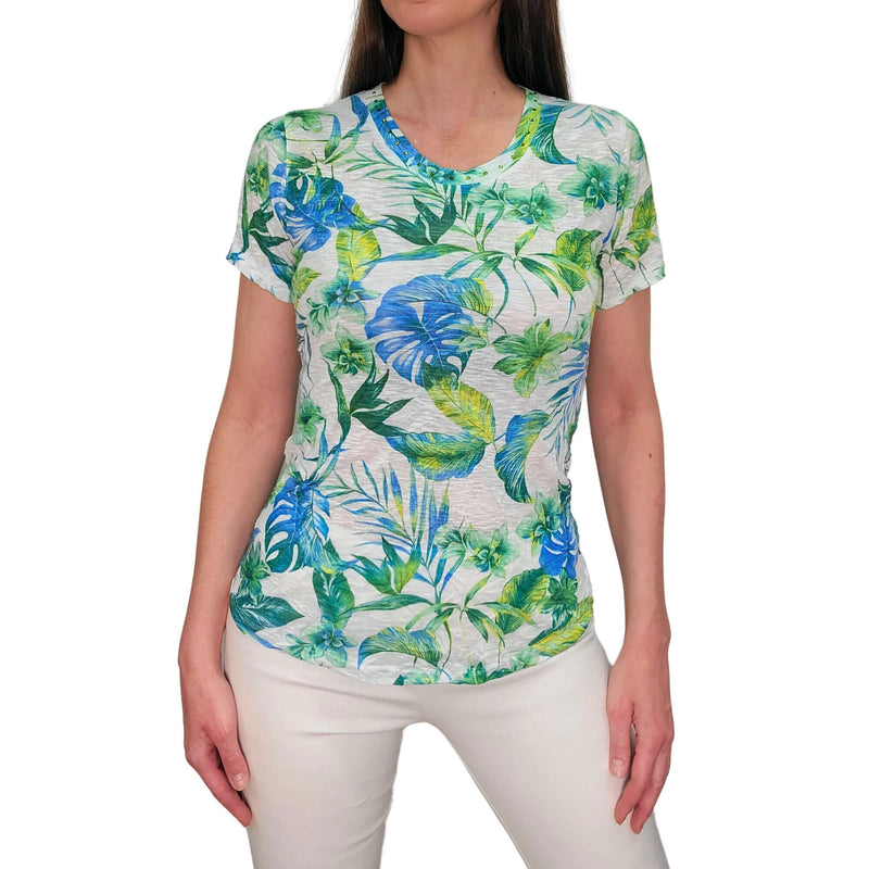 David Cline Limnos Short Sleeve Crew Neck Top with Stones - Apple