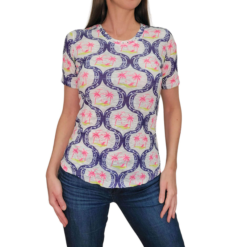 David Cline Majorca Short Sleeve Crew Neck Top with Stones - Preppy