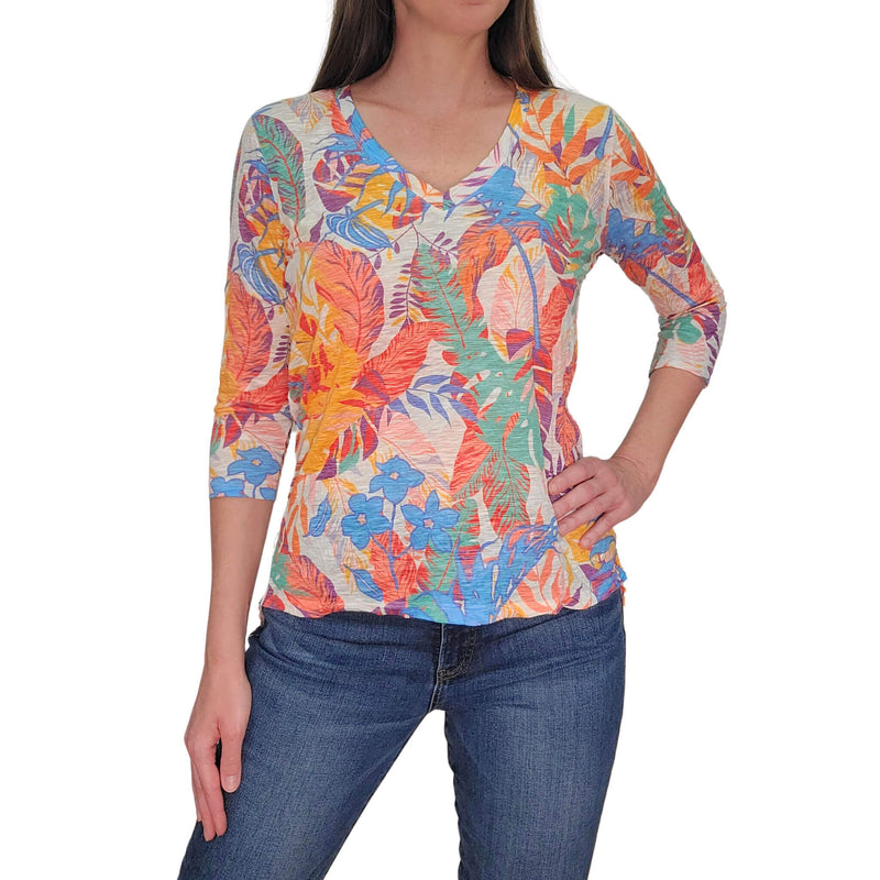 David Cline Zofia 3/4 Sleeve V-Neck Split Hem Top - Leaf