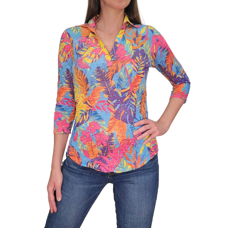 David Cline Maja 3/4 Sleeve Polo Top - Palm