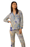 Hale Bob Anya V-Neck Long Sleeve Top - Blue - FINAL SALE