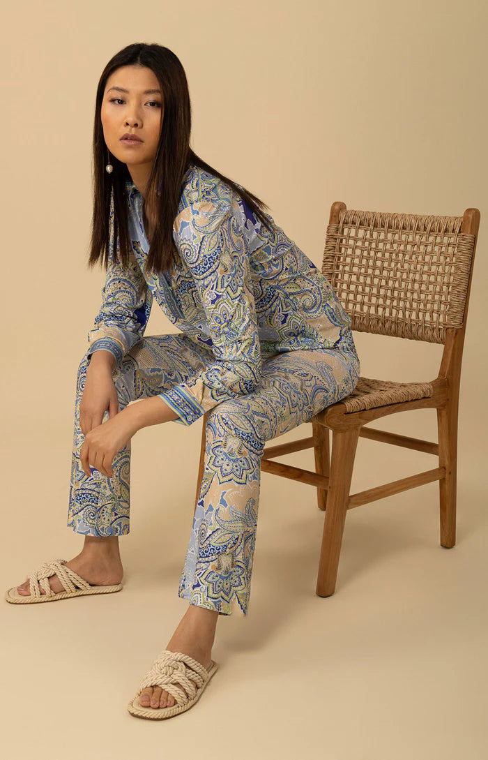 Hale Bob Anya V-Neck Long Sleeve Top - Blue - FINAL SALE