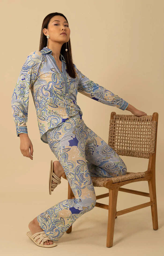 Hale Bob Anya V-Neck Long Sleeve Top - Blue - FINAL SALE