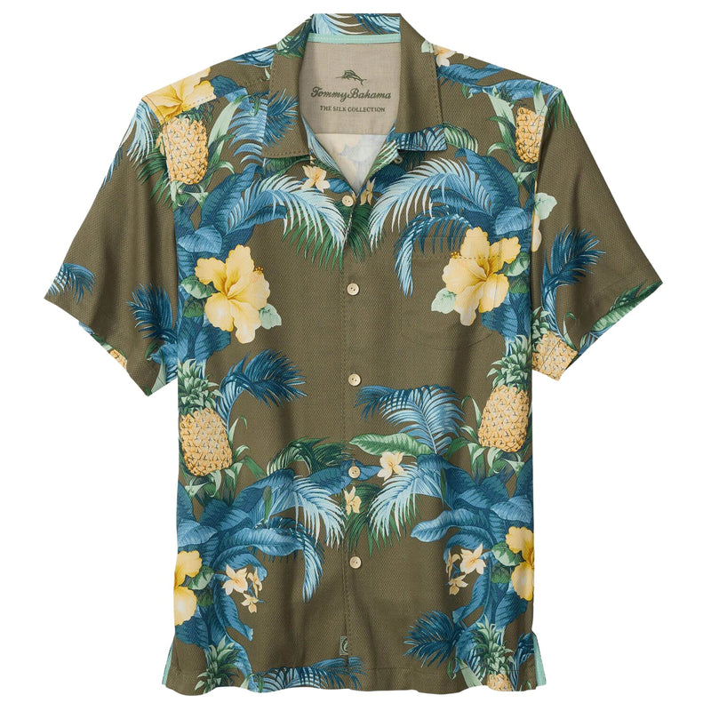 Tommy Bahama Men's Big & Tall Pineapple Petals Silk Camp Shirt - Blue Ash