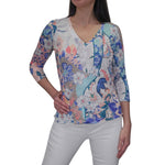 David Cline 3/4 Sleeve V-Neck Split Hem Top - Pool
