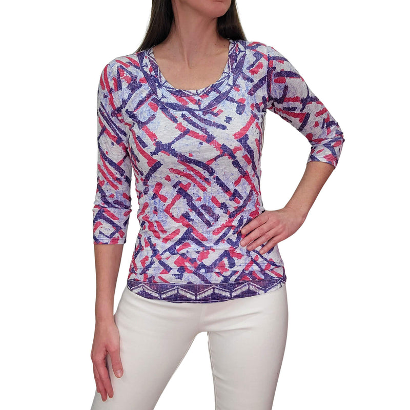 David Cline 3/4 Sleeve Double Hem Scoop Neck Top - Lilac