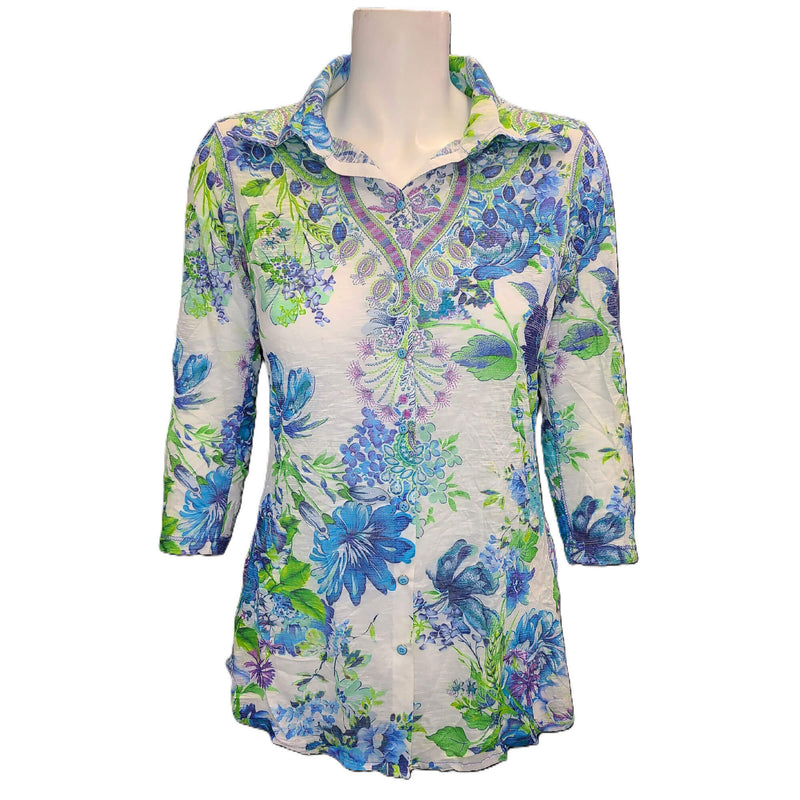 David Cline Santorini 3/4 Sleeve Top - Garden