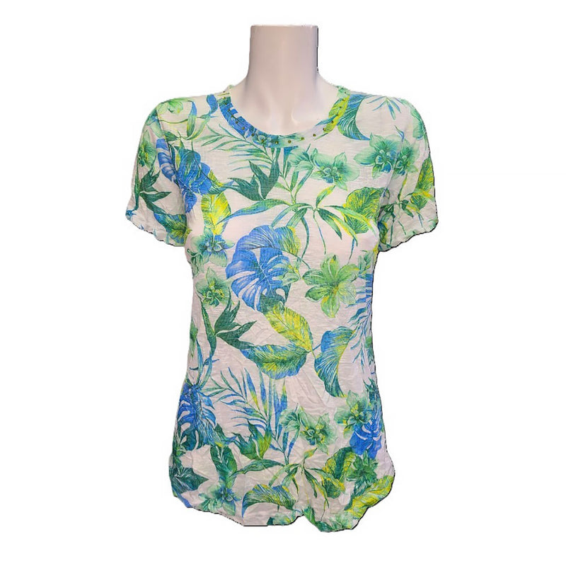 David Cline Limnos Short Sleeve Crew Neck Top with Stones - Apple