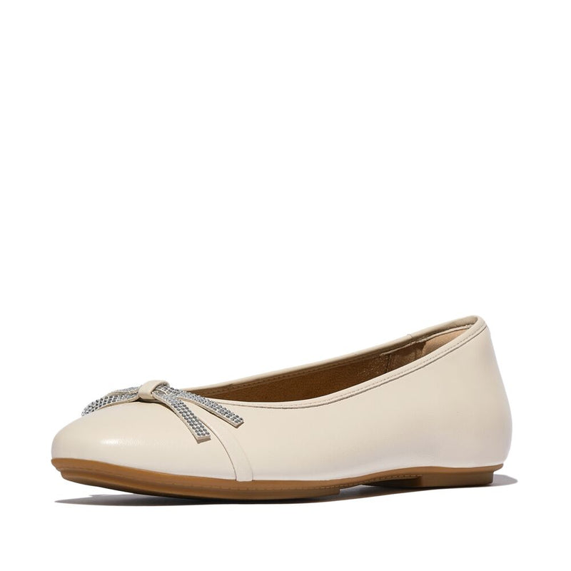 FitFlop Delicato Glitz-Bow Leather Ballet Flats - Paris Beige