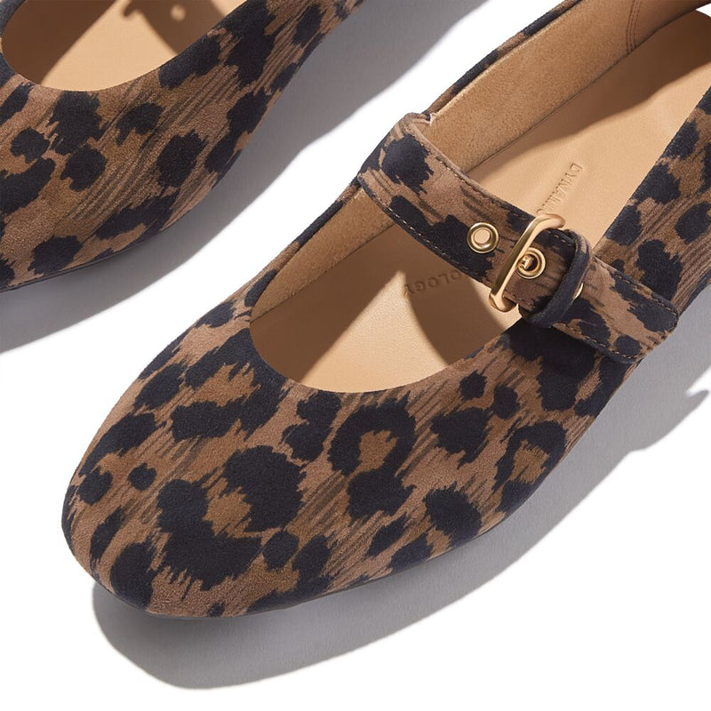 FitFlop Delicato Leopard Suede Mary Janes - Chocolate Mix