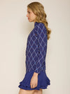 G Lifestyle Long Sleeve Print Zip Mock Neck Top - Navy Diamond Geo