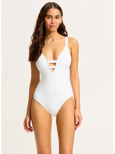 Seafolly Active Deep V Maillot Swimsuit  - White