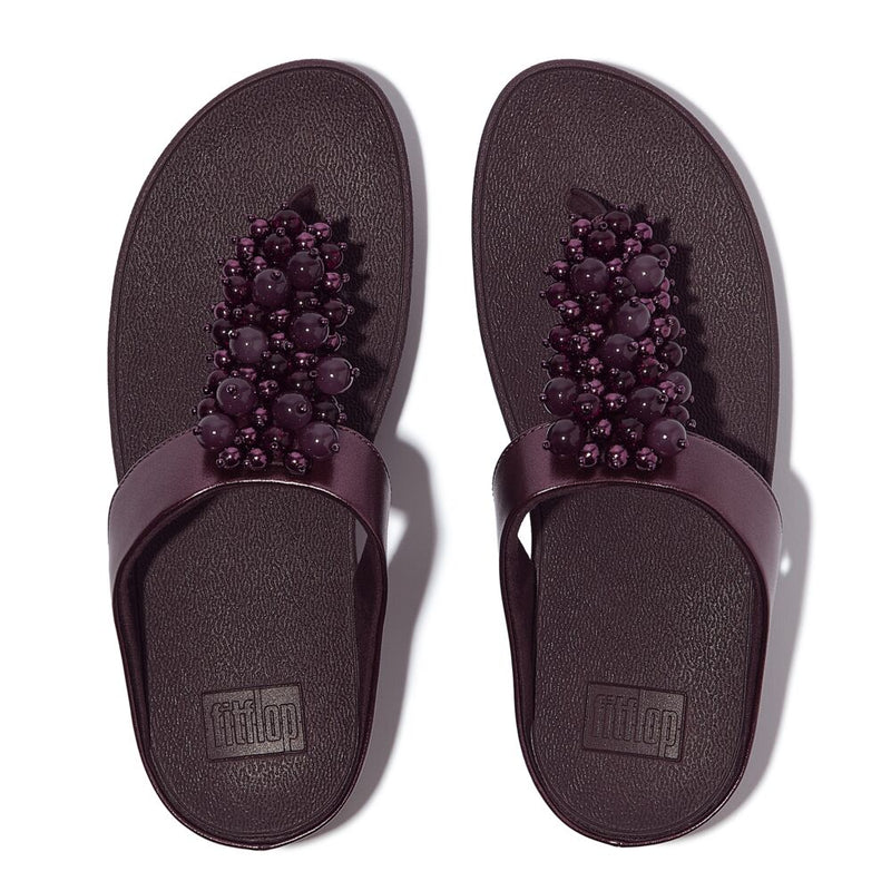 FitFlop Fino Bauble Bead Leather Sandals - Metallic Plumberry