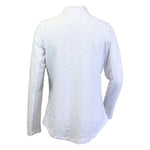 G Lifestyle Long Sleeve Solid Zip Mock Neck Top - White Eyelet
