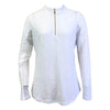 G Lifestyle Long Sleeve Solid Zip Mock Neck Top - White Eyelet