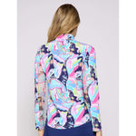 G Lifestyle Long Sleeve Print Zip Mock Neck Top - Navy Golfer