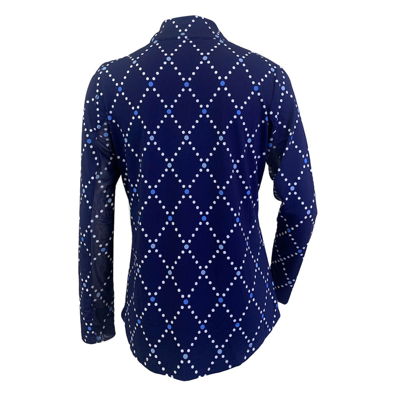 G Lifestyle Long Sleeve Print Zip Mock Neck Top - Navy Diamond Geo