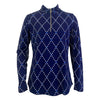 G Lifestyle Long Sleeve Print Zip Mock Neck Top - Navy Diamond Geo