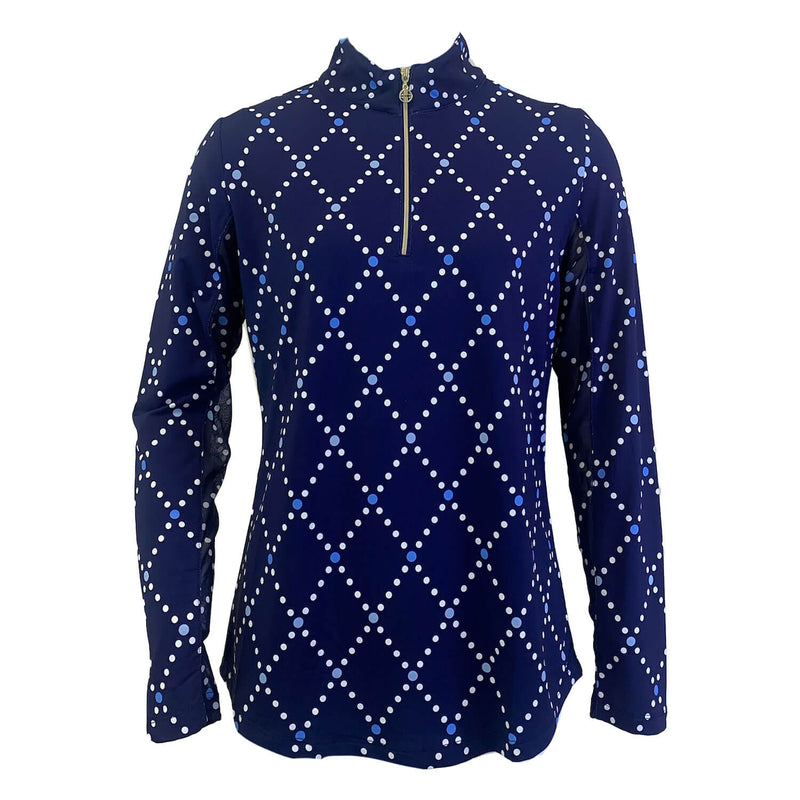 G Lifestyle Long Sleeve Print Zip Mock Neck Top - Navy Diamond Geo