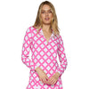 G Lifestyle Long Sleeve Print Zip Mock Neck Top - Circle Geo Hot Pink