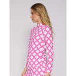 G Lifestyle Long Sleeve Print Zip Mock Neck Top - Circle Geo Hot Pink