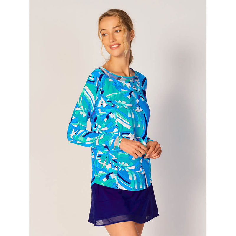 G Lifestyle Barths Mesh Insert Sleeve Top - Blue