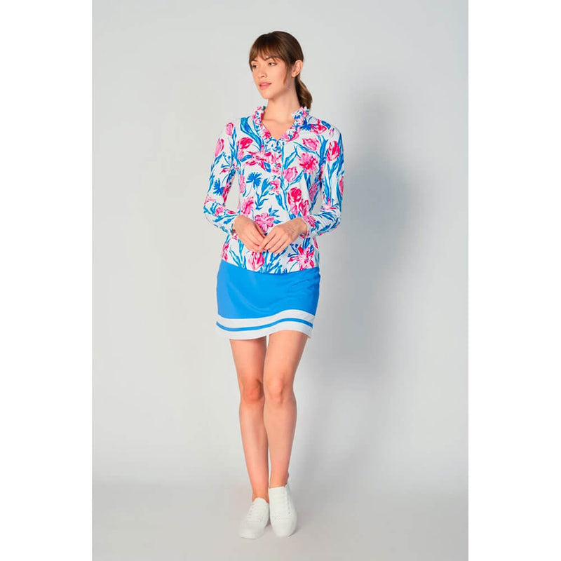 G Lifestyle Print Long Sleeve Double Ruffle Top - Tulip