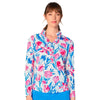 G Lifestyle Print Long Sleeve Double Ruffle Top - Tulip