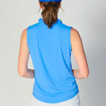 G Lifestyle Solid Polo Zip Sleeveless Collar Double Ruffle Top - Bright Peri