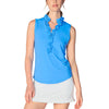 G Lifestyle Solid Polo Zip Sleeveless Collar Double Ruffle Top - Bright Peri