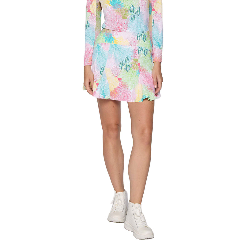 G Lifestyle 17-Inch Print Flare Skort - Multi Coral - FINAL SALE