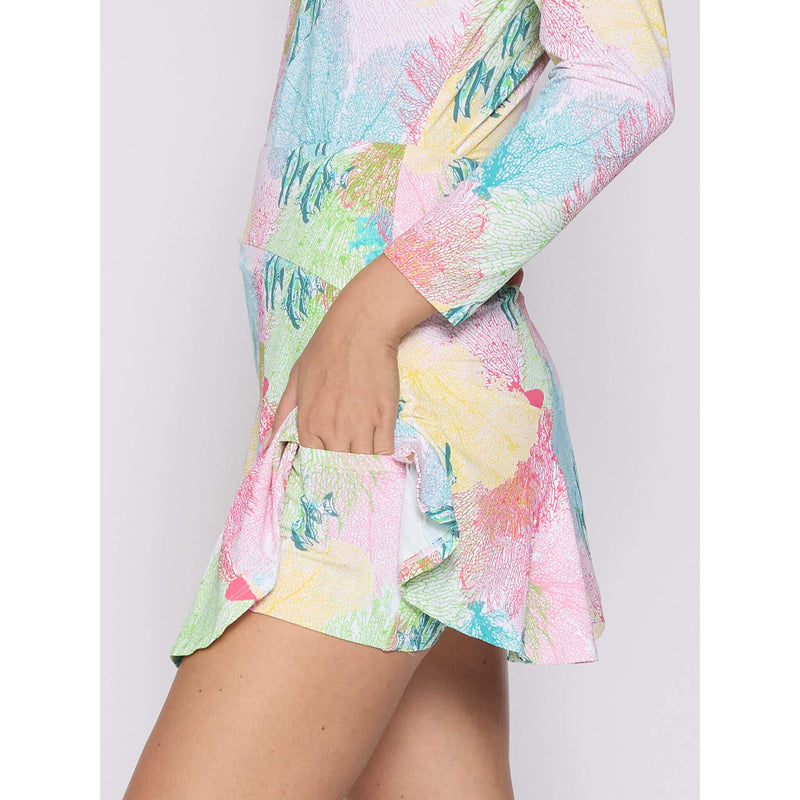 G Lifestyle 17-Inch Print Flare Skort - Multi Coral - FINAL SALE