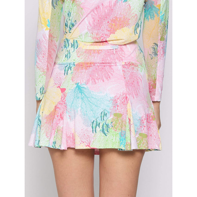 G Lifestyle 17-Inch Print Flare Skort - Multi Coral - FINAL SALE