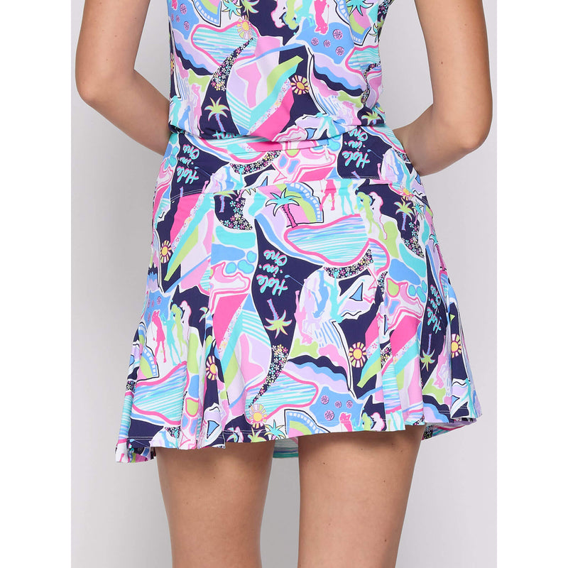 G Lifestyle 17-Inch Print Flare Skort - Navy Golfer