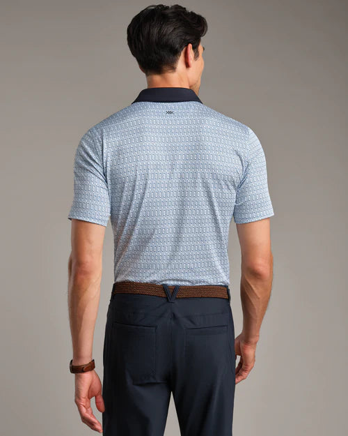 Rhone Men's Golf Sport - Spread Collar Polo Shirt - Blue Stone/White Club Print