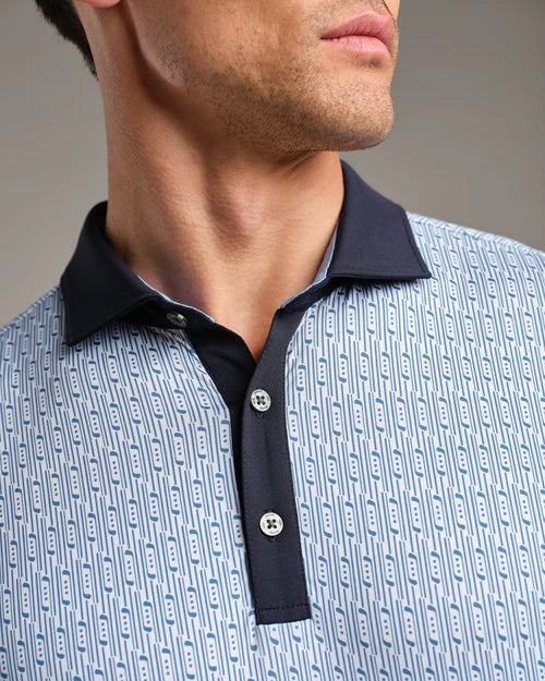 Rhone Men's Golf Sport - Spread Collar Polo Shirt - Blue Stone/White Club Print