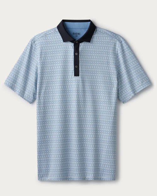Rhone Men's Golf Sport - Spread Collar Polo Shirt - Blue Stone/White Club Print
